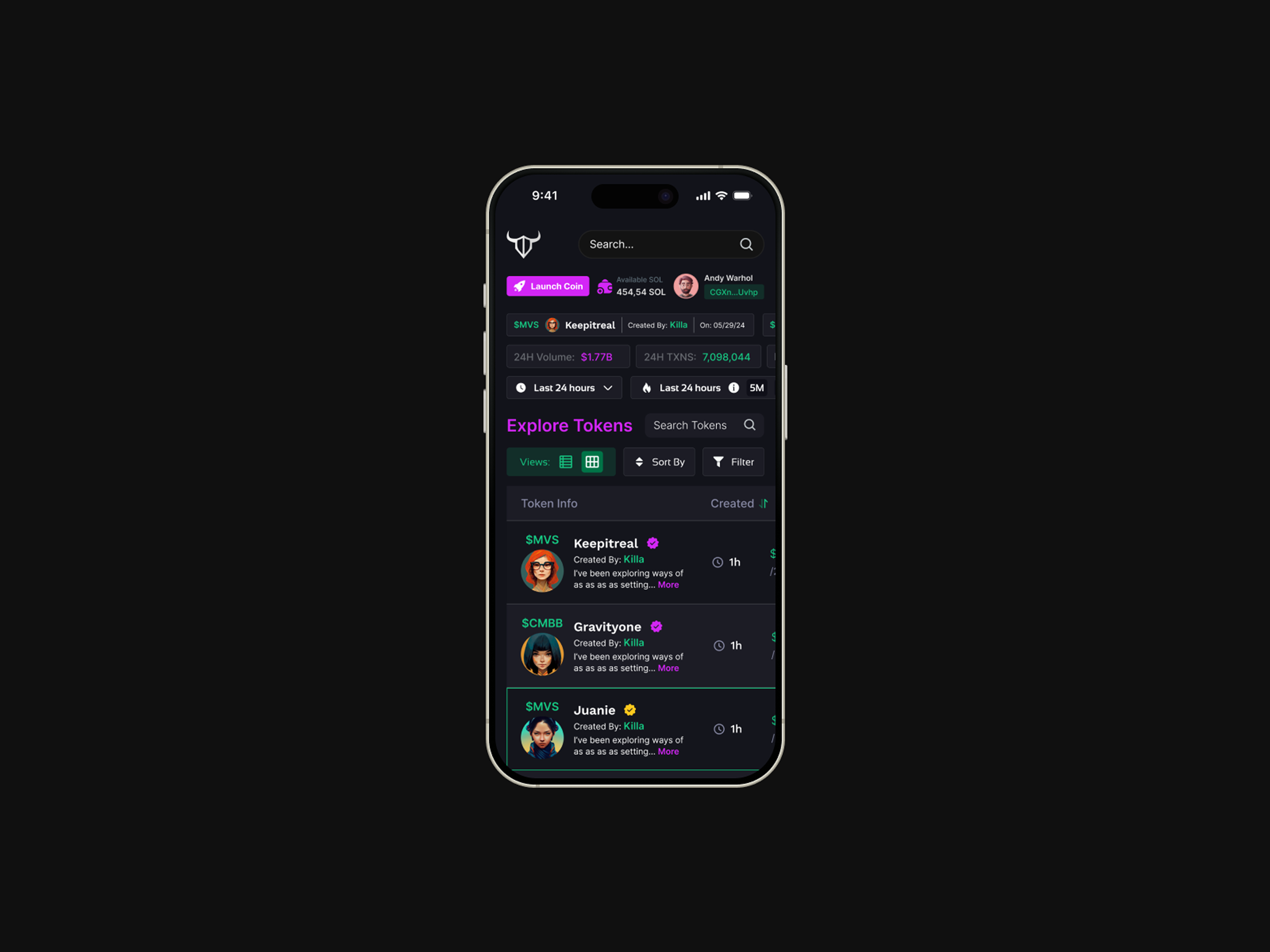 Explore tokens on an iPhone