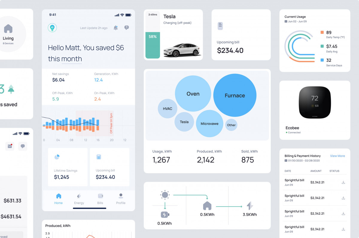 Mobile and dashboard screens for the connected product