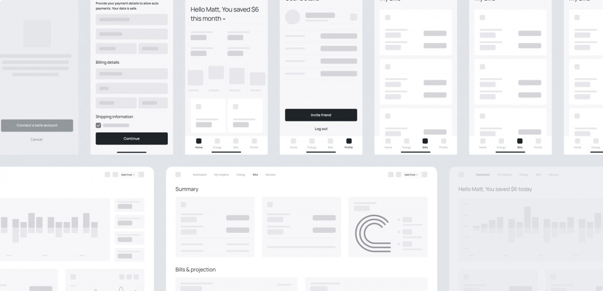 Wireframes and user flows for the Bullverse experience